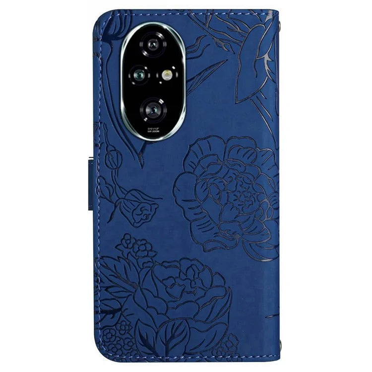 HT03 For Honor 200 Pro 5G Case PU Leather Phone Cover Butterfly and Flower Imprinted
