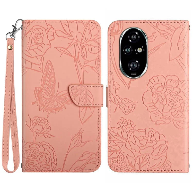 HT03 For Honor 200 Pro 5G Case PU Leather Phone Cover Butterfly and Flower Imprinted