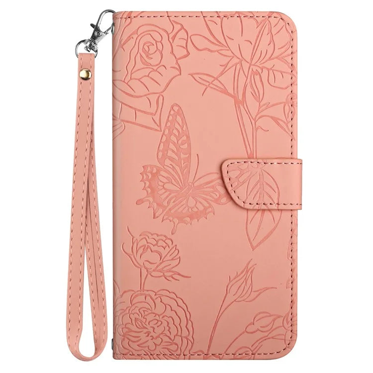 HT03 For Honor 200 Pro 5G Case PU Leather Phone Cover Butterfly and Flower Imprinted