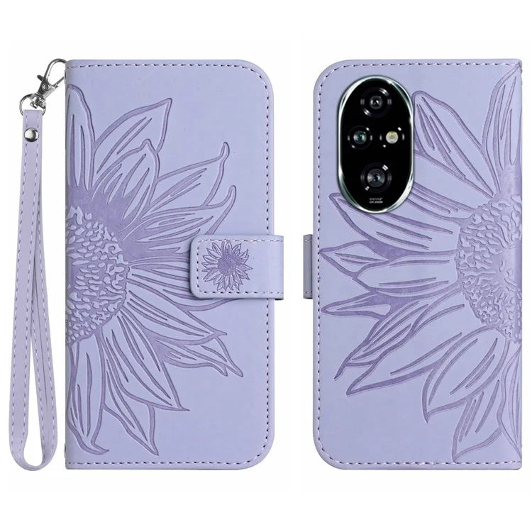 HT04 For Honor 200 Pro 5G Case Sunflower Leather Phone Cover with Hand Strap