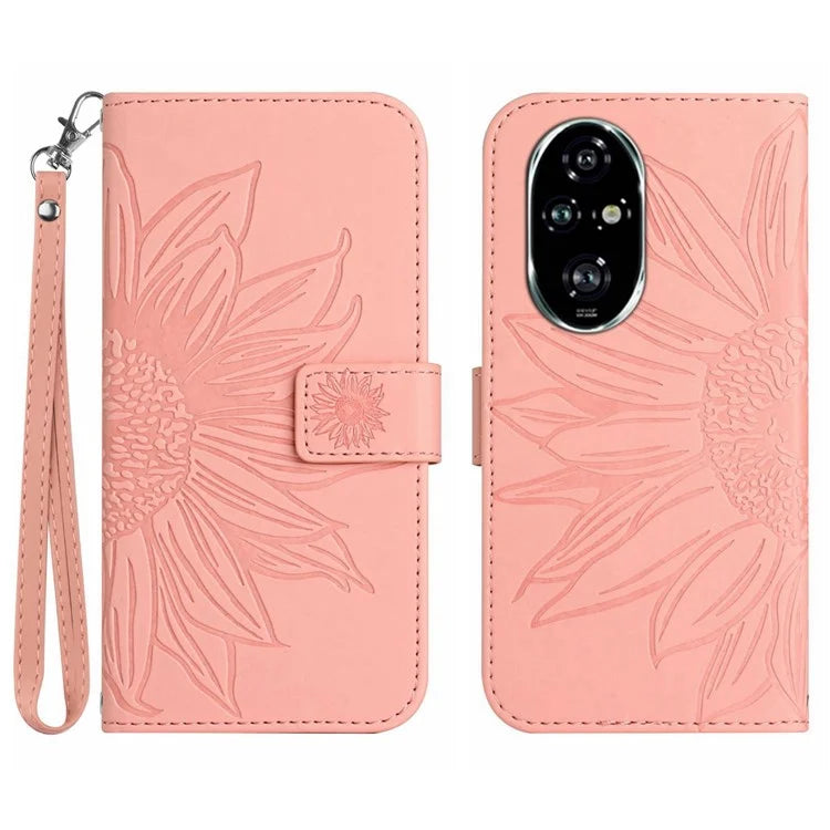 HT04 For Honor 200 Pro 5G Case Sunflower Leather Phone Cover with Hand Strap