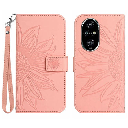HT04 For Honor 200 Pro 5G Case Sunflower Leather Phone Cover with Hand Strap