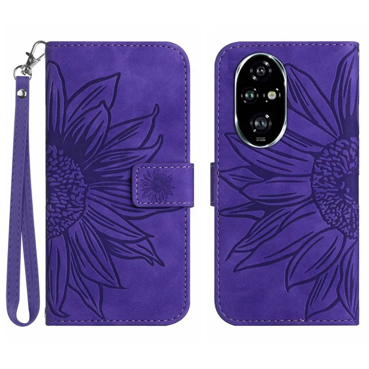 HT04 For Honor 200 Pro 5G Case Sunflower Leather Phone Cover with Hand Strap