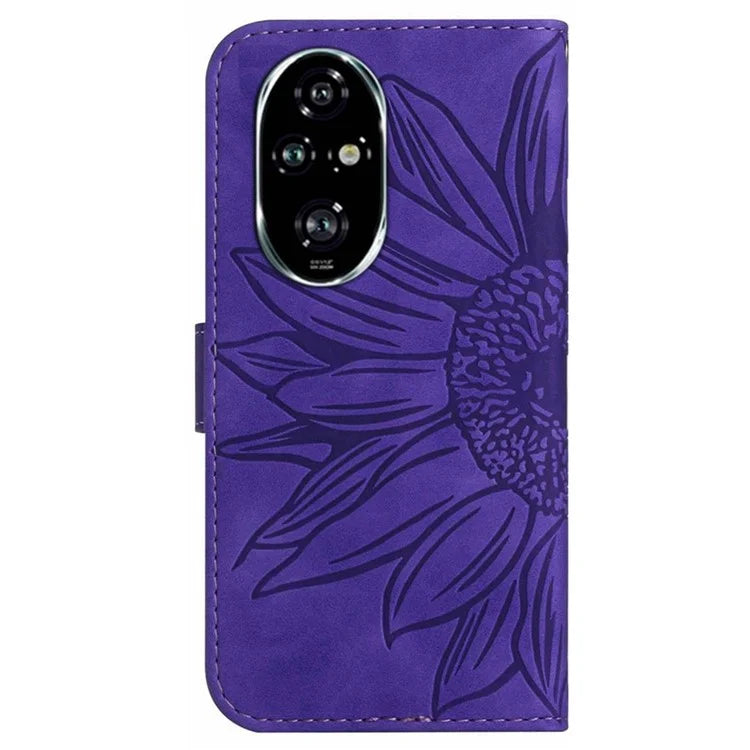 HT04 For Honor 200 Pro 5G Case Sunflower Leather Phone Cover with Hand Strap