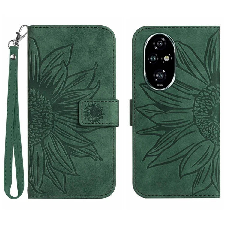 HT04 For Honor 200 Pro 5G Case Sunflower Leather Phone Cover with Hand Strap