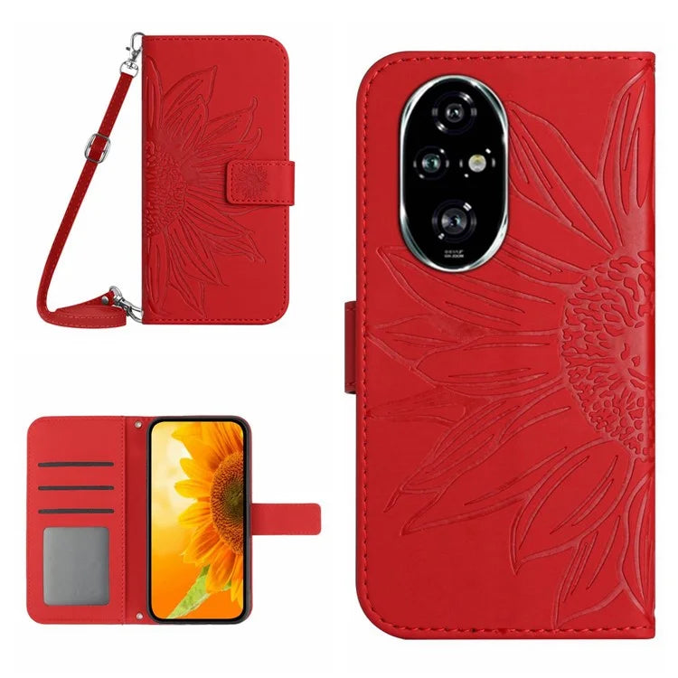 HT04 For Honor 200 Pro 5G Case Sunflower Flip Leather Phone Cover Card Slots