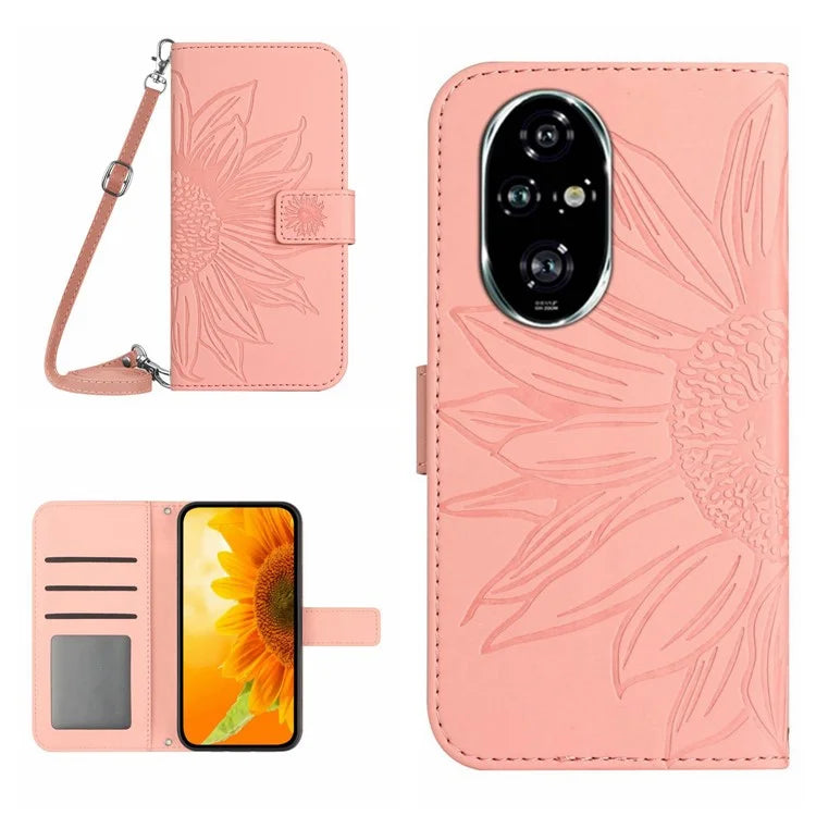 HT04 For Honor 200 Pro 5G Case Sunflower Flip Leather Phone Cover Card Slots