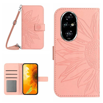 HT04 For Honor 200 Pro 5G Case Sunflower Flip Leather Phone Cover Card Slots