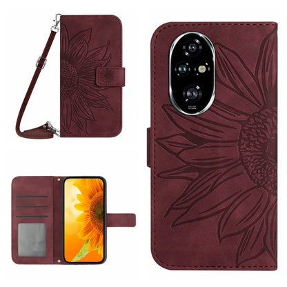 HT04 For Honor 200 Pro 5G Case Sunflower Flip Leather Phone Cover Card Slots