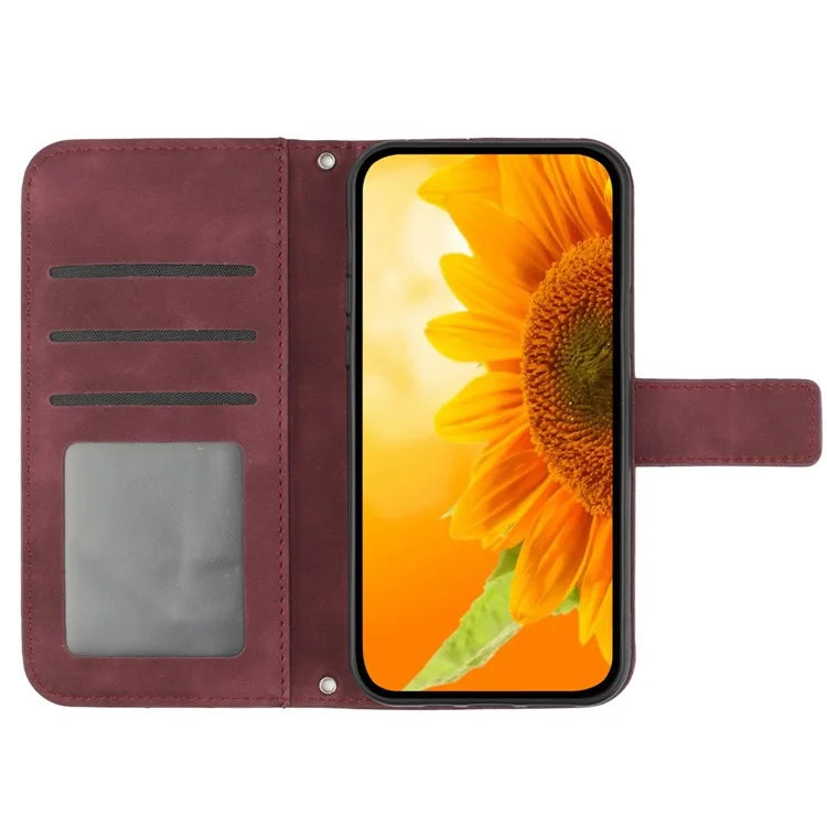 HT04 For Honor 200 Pro 5G Case Sunflower Flip Leather Phone Cover Card Slots
