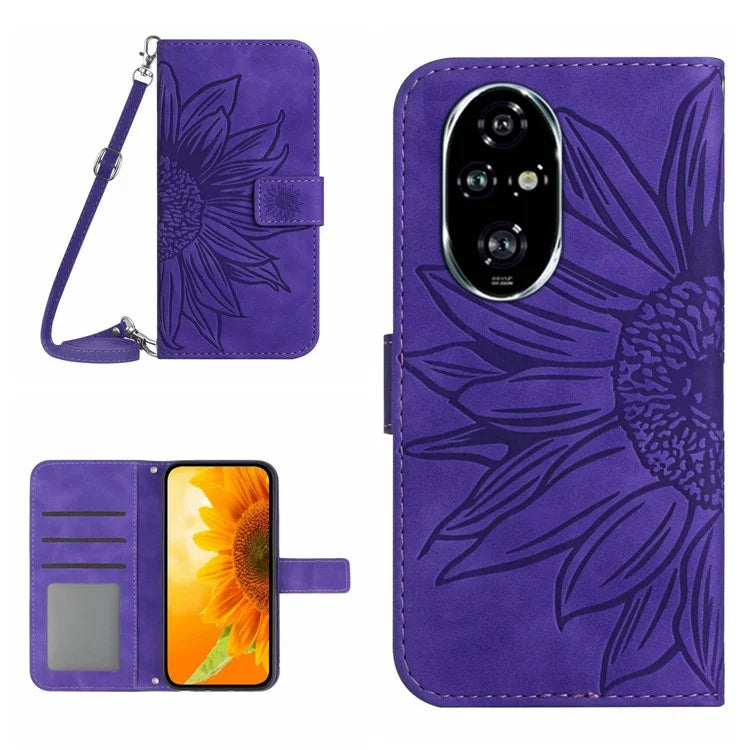 HT04 For Honor 200 Pro 5G Case Sunflower Flip Leather Phone Cover Card Slots