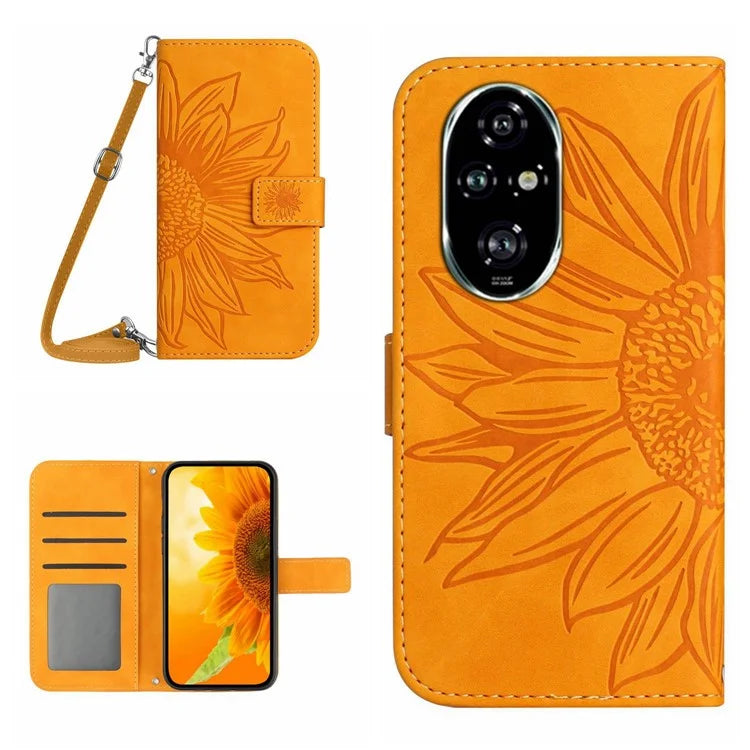 HT04 For Honor 200 Pro 5G Case Sunflower Flip Leather Phone Cover Card Slots
