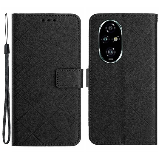 HT06 For Honor 200 Pro 5G Case Rhombus Imprinted Leather Wallet Phone Cover