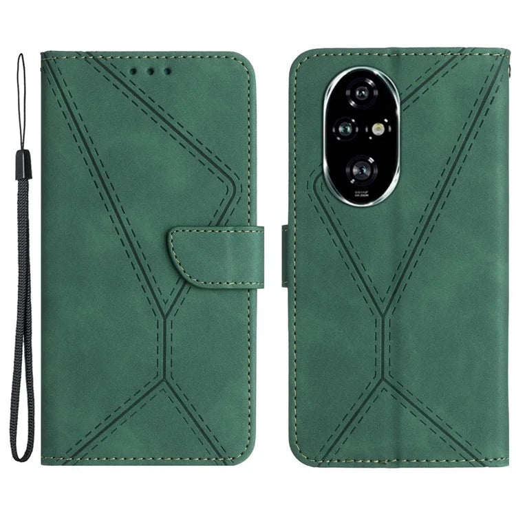 HT05 For Honor 200 Pro 5G Case Card Holder Leather Phone Cover Lines Imprinted