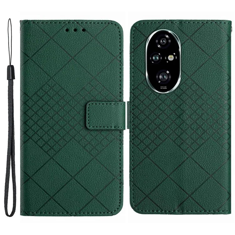 HT06 For Honor 200 5G Case PU Leather Wallet Flip Phone Cover Rhombus Pattern