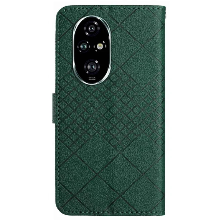 HT06 For Honor 200 5G Case PU Leather Wallet Flip Phone Cover Rhombus Pattern