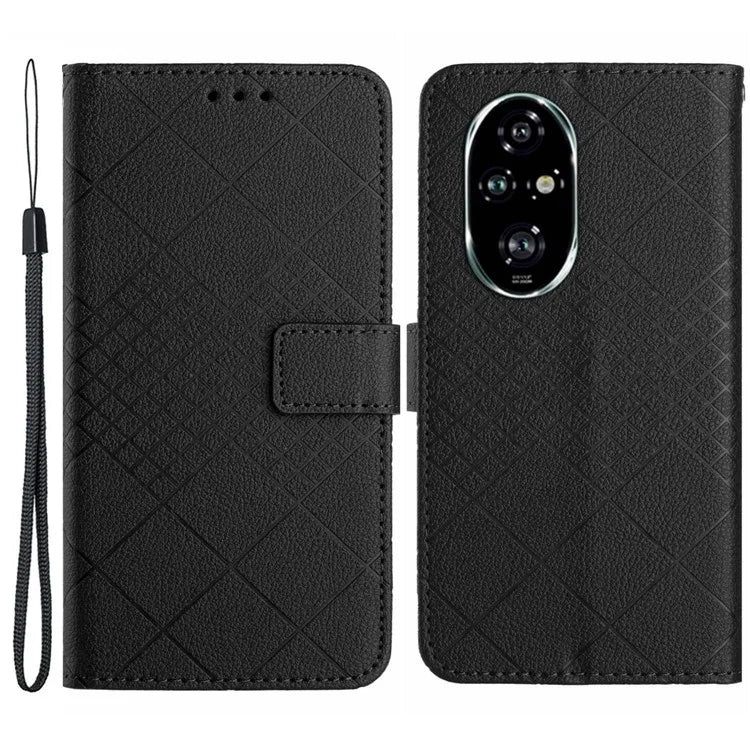 HT06 For Honor 200 5G Case PU Leather Wallet Flip Phone Cover Rhombus Pattern