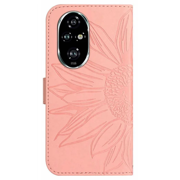 HT04 For Honor 200 5G Case Sunflower Leather Wallet Protective Phone Cover with Wrist Strap