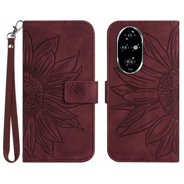 HT04 For Honor 200 5G Case Sunflower Leather Wallet Protective Phone Cover with Wrist Strap