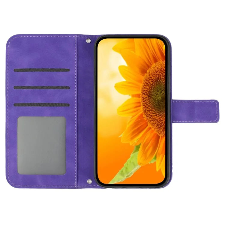 HT04 For Honor 200 5G Case Sunflower Leather Wallet Protective Phone Cover with Wrist Strap