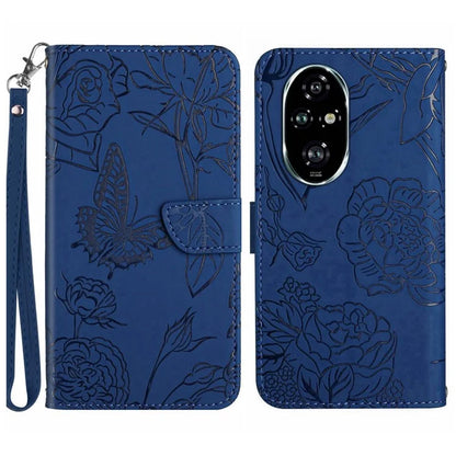 HT03 For Honor 200 5G Case PU Leather Phone Cover with Hand Strap Butterfly Flower Pattern