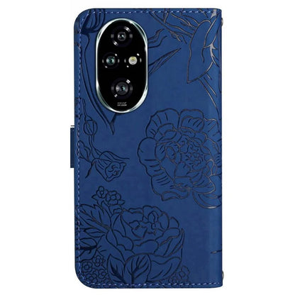 HT03 For Honor 200 5G Case PU Leather Phone Cover with Hand Strap Butterfly Flower Pattern