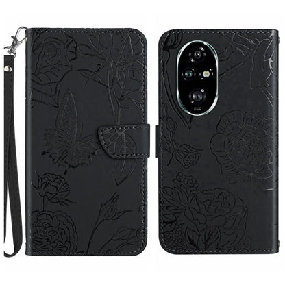 HT03 For Honor 200 5G Case PU Leather Phone Cover with Hand Strap Butterfly Flower Pattern