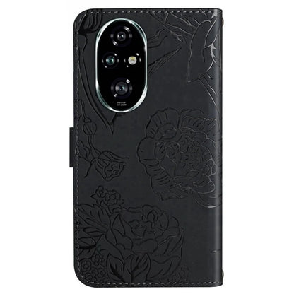 HT03 For Honor 200 5G Case PU Leather Phone Cover with Hand Strap Butterfly Flower Pattern