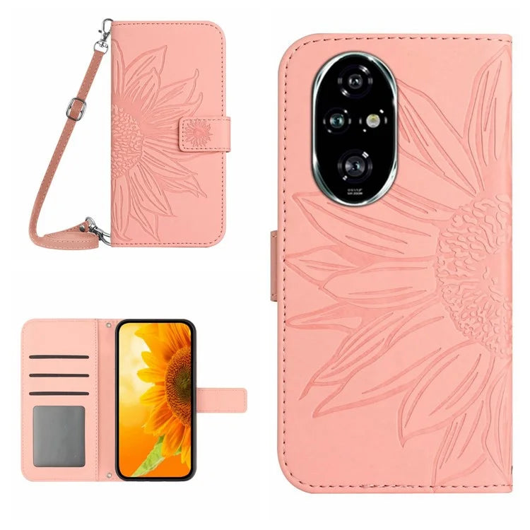 HT04 For Honor 200 5G Case Sunflower Flip Leather Phone Cover Card Slots