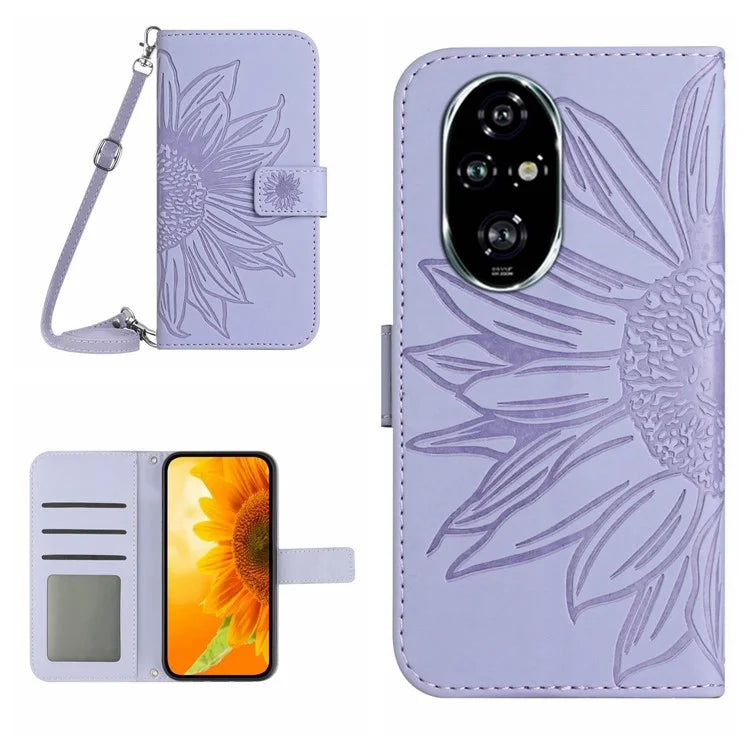 HT04 For Honor 200 5G Case Sunflower Flip Leather Phone Cover Card Slots