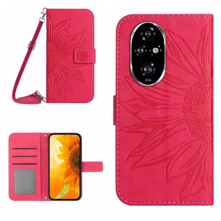 HT04 For Honor 200 5G Case Sunflower Flip Leather Phone Cover Card Slots