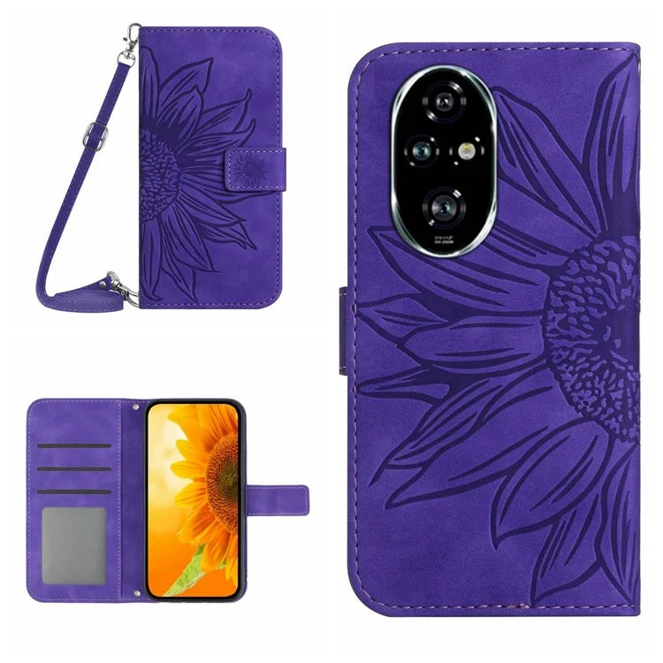 HT04 For Honor 200 5G Case Sunflower Flip Leather Phone Cover Card Slots