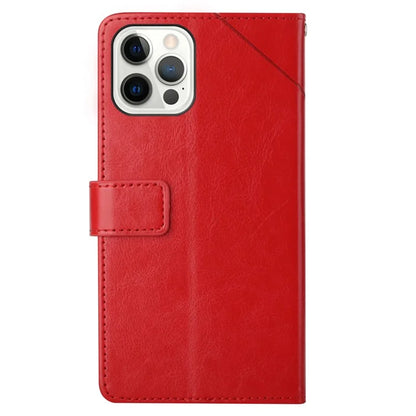HT01 For iPhone 16 Pro Max Case Y-Shaped Lines PU Leather Wrist Strap Phone Cover