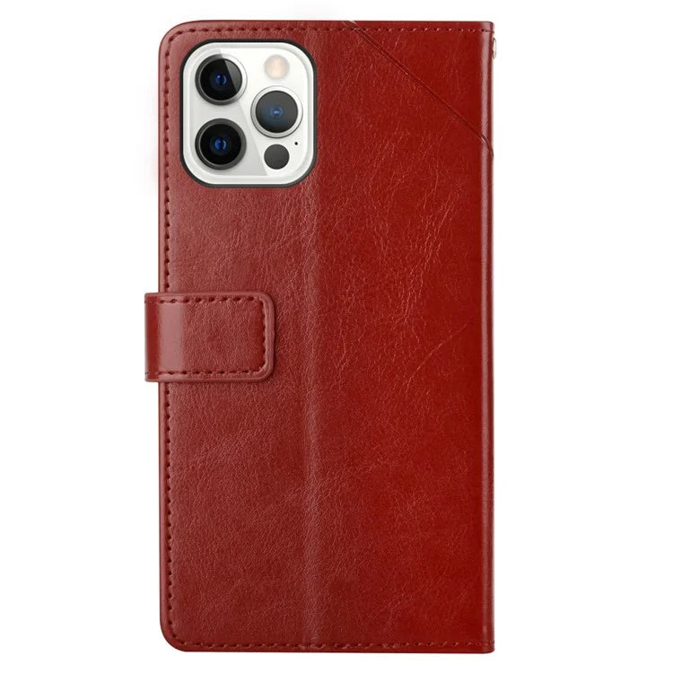 HT01 For iPhone 16 Pro Max Case Y-Shaped Lines PU Leather Wrist Strap Phone Cover