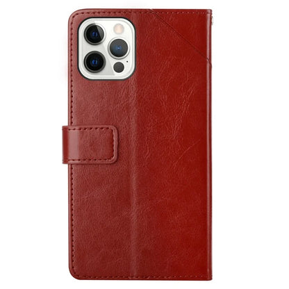 HT01 For iPhone 16 Pro Max Case Y-Shaped Lines PU Leather Wrist Strap Phone Cover