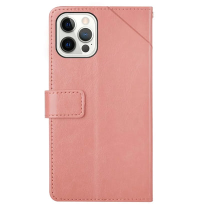 HT01 For iPhone 16 Pro Max Case Y-Shaped Lines PU Leather Wrist Strap Phone Cover