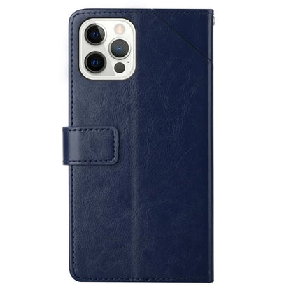 HT01 For iPhone 16 Pro Max Case Y-Shaped Lines PU Leather Wrist Strap Phone Cover