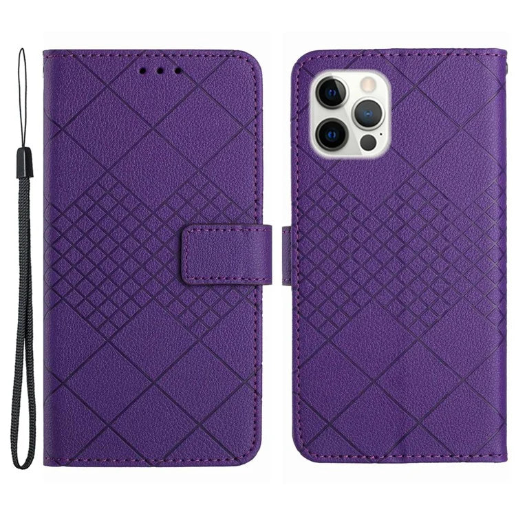 HT06 For iPhone 16 Pro Max Case Litchi Texture Leather Wallet Rhombus Phone Cover
