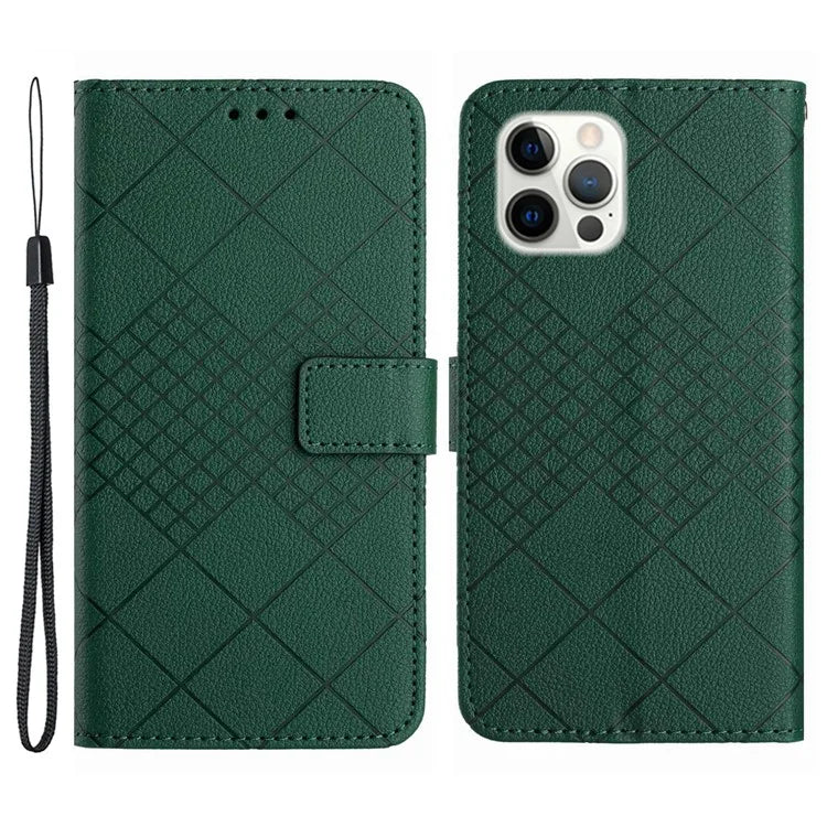 HT06 For iPhone 16 Pro Max Case Litchi Texture Leather Wallet Rhombus Phone Cover
