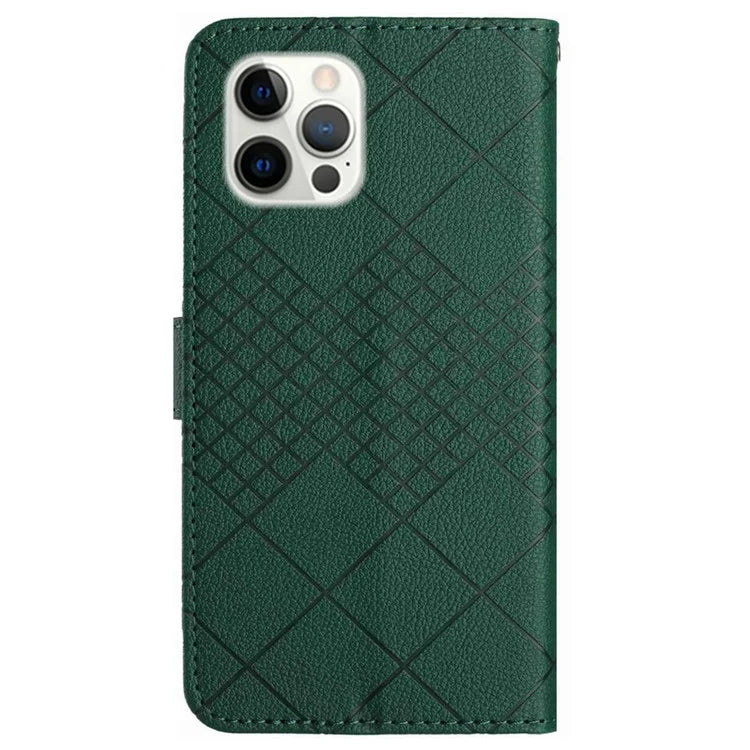 HT06 For iPhone 16 Pro Max Case Litchi Texture Leather Wallet Rhombus Phone Cover
