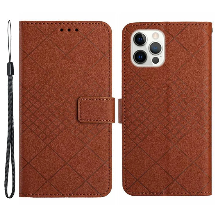 HT06 For iPhone 16 Pro Max Case Litchi Texture Leather Wallet Rhombus Phone Cover