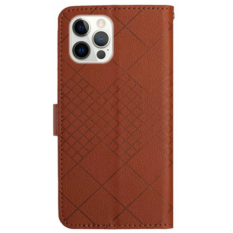 HT06 For iPhone 16 Pro Max Case Litchi Texture Leather Wallet Rhombus Phone Cover