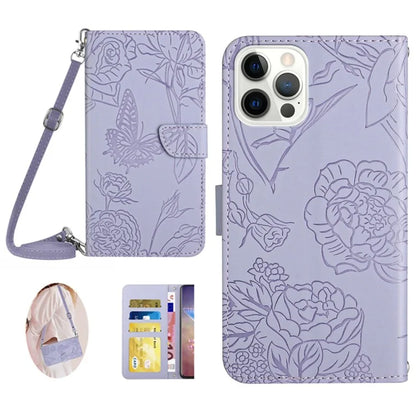 HT03 For iPhone 16 Pro Max Case Butterfly Flowers Leather Phone Cover Magnetic Flip Stand