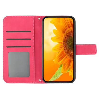 HT04 For iPhone 16 Pro Max Leather Case Sunflower Phone Wallet Cover with Shoulder Strap