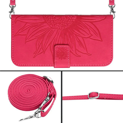 HT04 For iPhone 16 Pro Max Leather Case Sunflower Phone Wallet Cover with Shoulder Strap