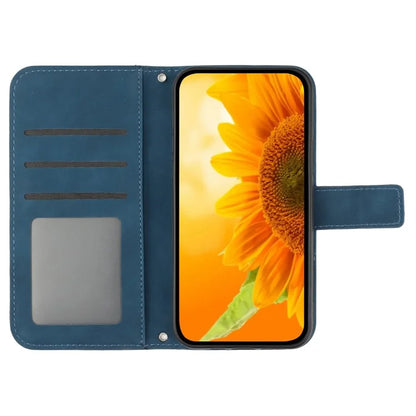 HT04 For iPhone 16 Pro Max Leather Case Sunflower Phone Wallet Cover with Shoulder Strap