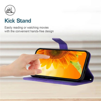 HT04 For iPhone 16 Pro Max Leather Case Sunflower Phone Wallet Cover with Shoulder Strap
