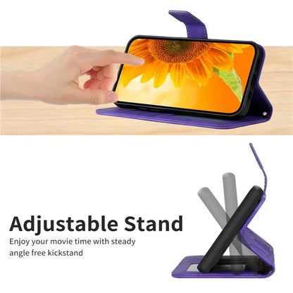 HT04 For iPhone 16 Pro Max Leather Case Sunflower Phone Wallet Cover with Shoulder Strap