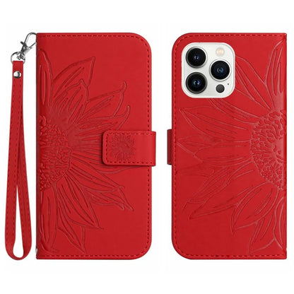 HT04 For iPhone 16 Pro Max Case Sunflower Leather Handbag Flip Phone Cover