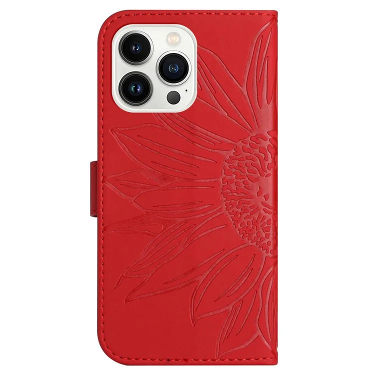 HT04 For iPhone 16 Pro Max Case Sunflower Leather Handbag Flip Phone Cover